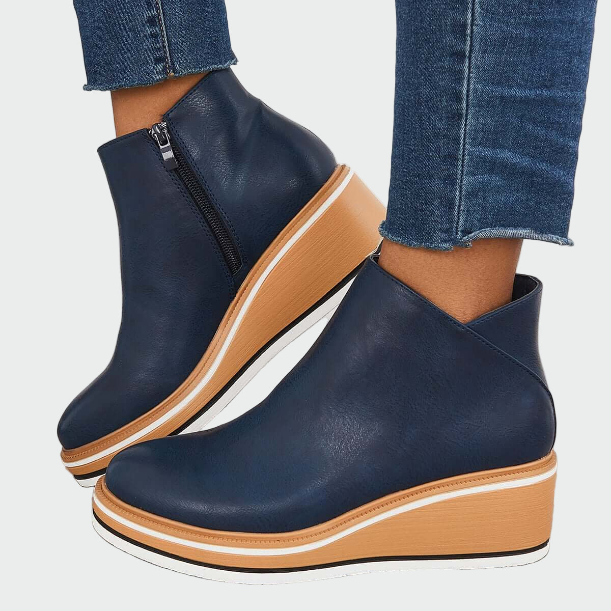 AuraBarcelona™ Rebeca | Botines de Cuero Ortopédicos Negros con Cuña
