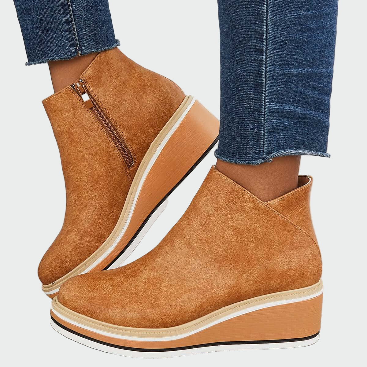 AuraBarcelona™ Rebeca | Botines de Cuero Ortopédicos Negros con Cuña