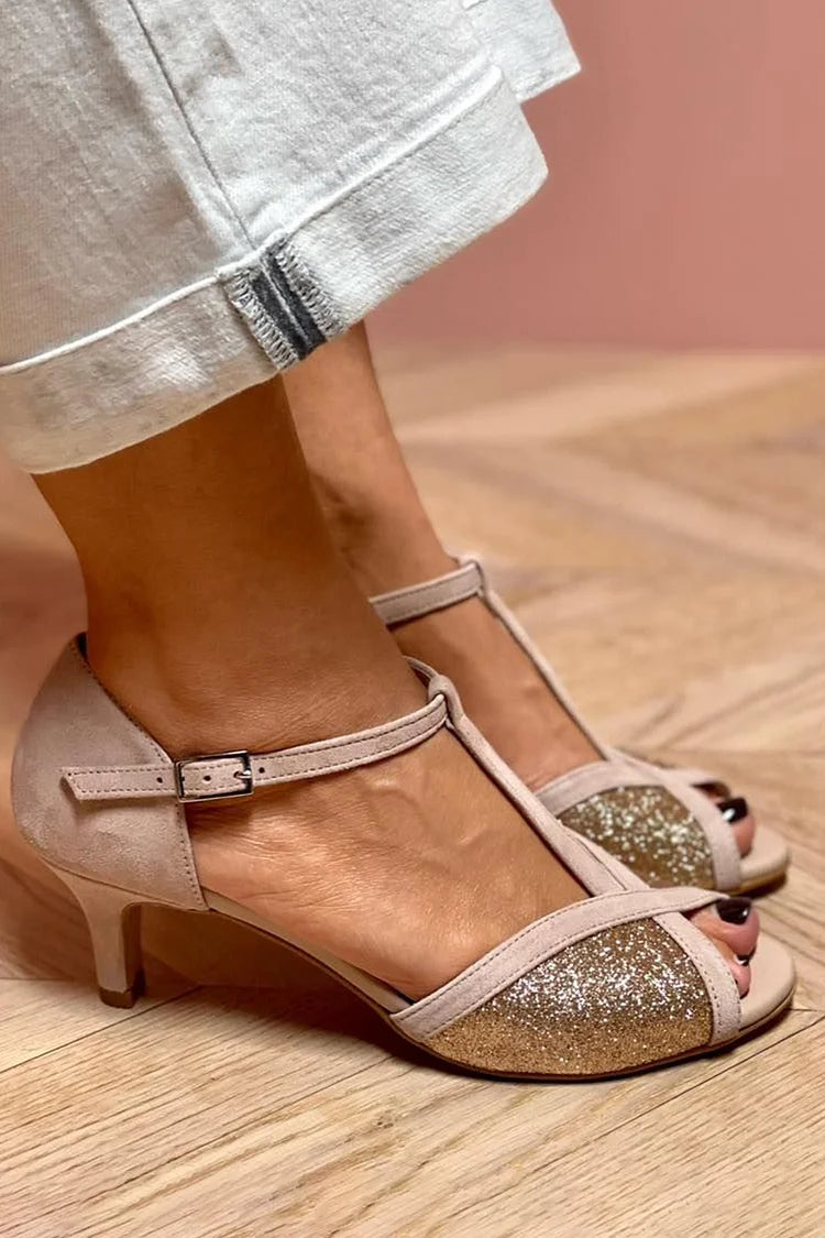 AuraBarcelona™ SANDALIA CON BRILLO Y TACÓN BAJO