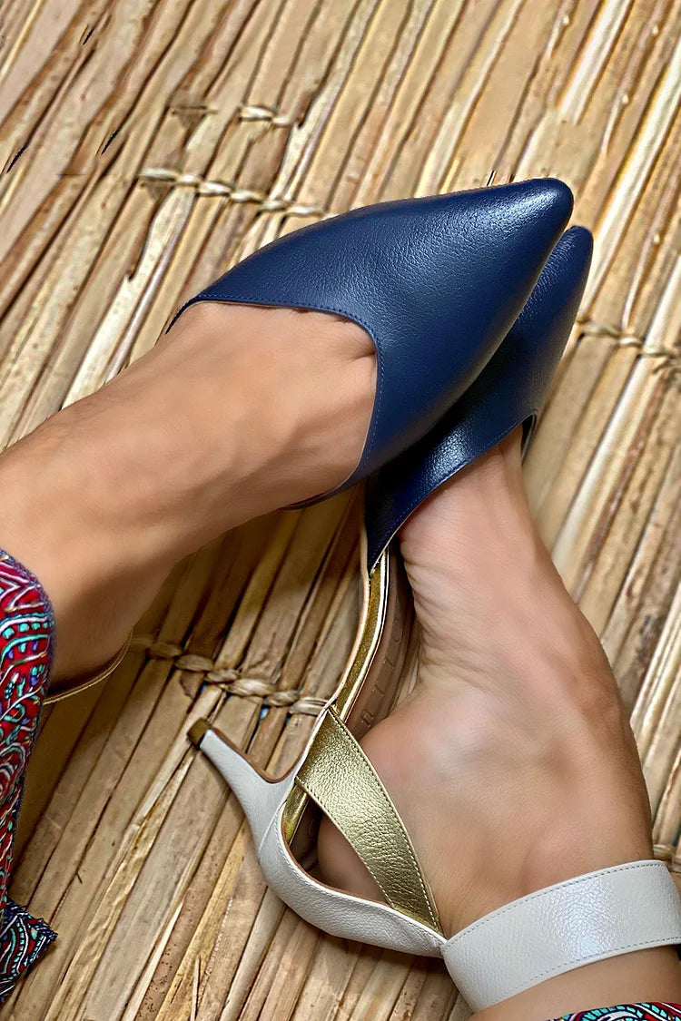 AuraBarcelona™ SLINGBACK BICOLOR CON TACÓN ELEGANTE