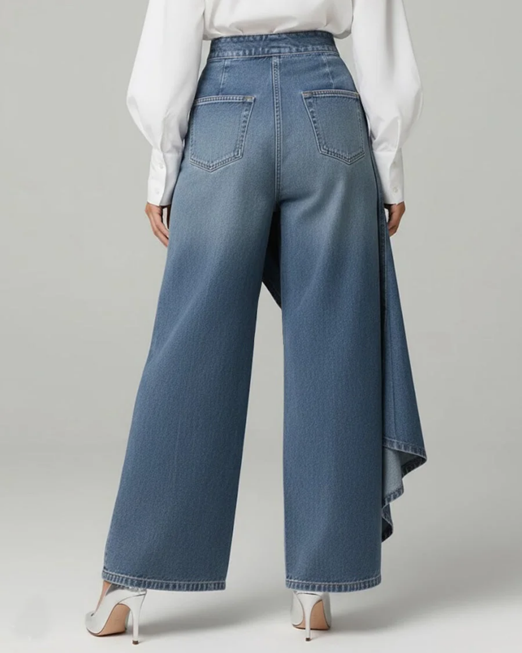 AuraBarcelona™ | PANTALÓN VAQUERO ENVOLVENTE ALTA COSTURA