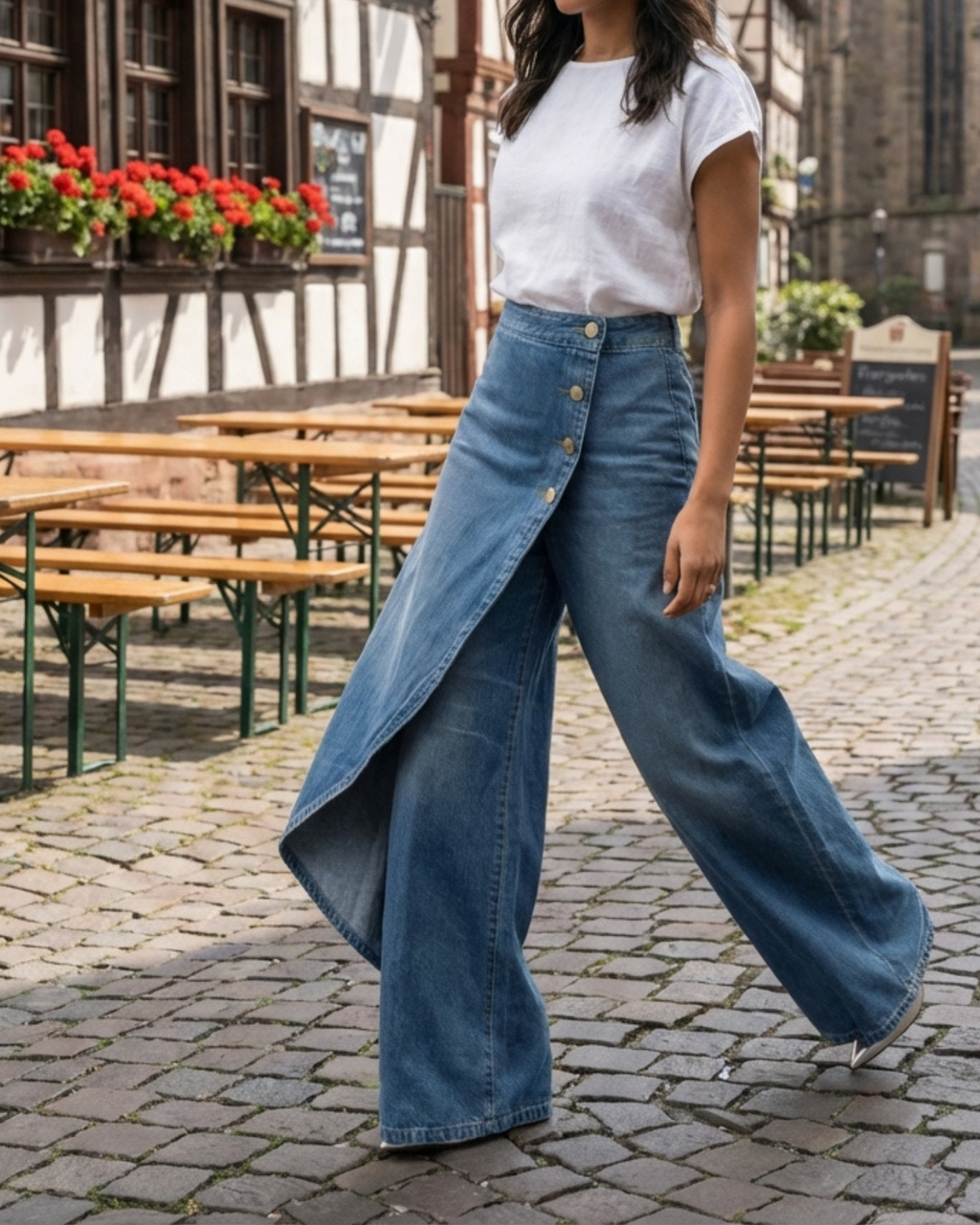 AuraBarcelona™ | PANTALÓN VAQUERO ENVOLVENTE ALTA COSTURA