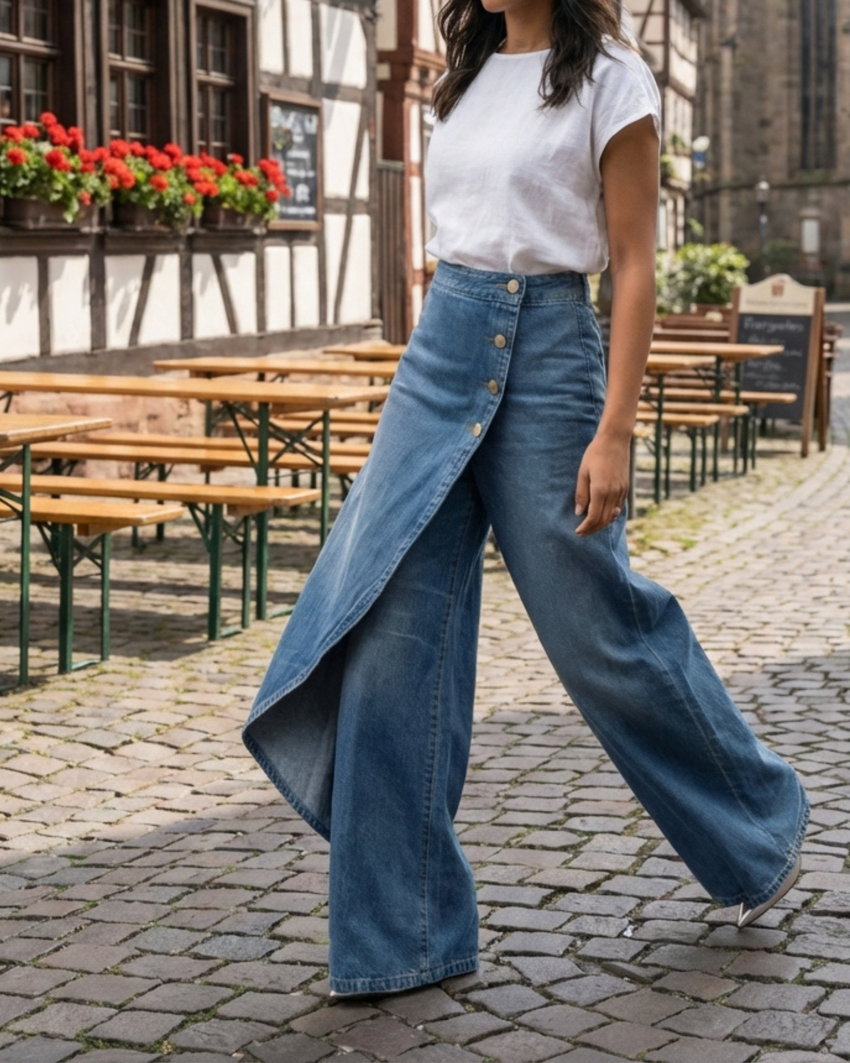 AuraBarcelona™ | PANTALÓN VAQUERO ENVOLVENTE ALTA COSTURA