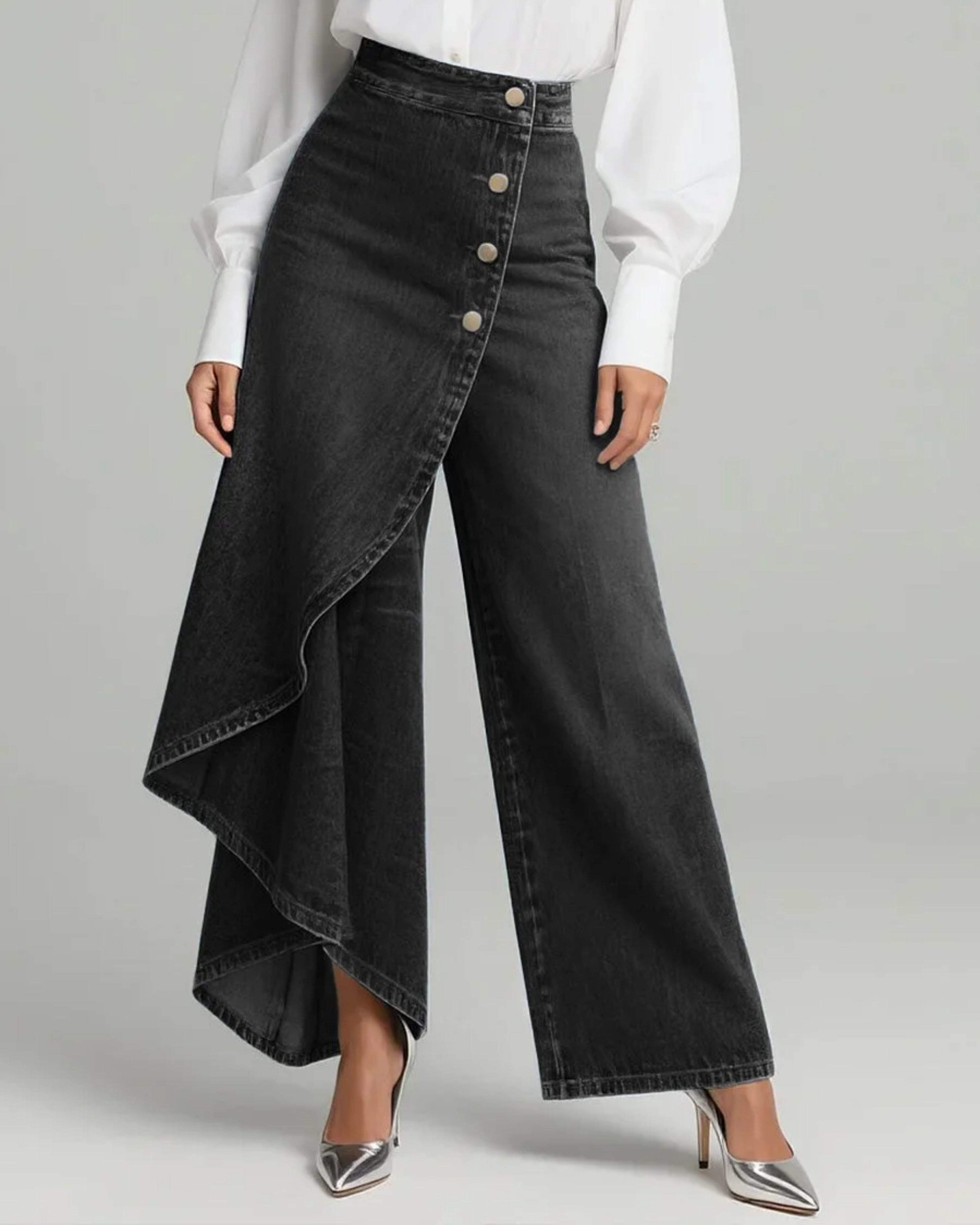AuraBarcelona™ | PANTALÓN VAQUERO ENVOLVENTE ALTA COSTURA