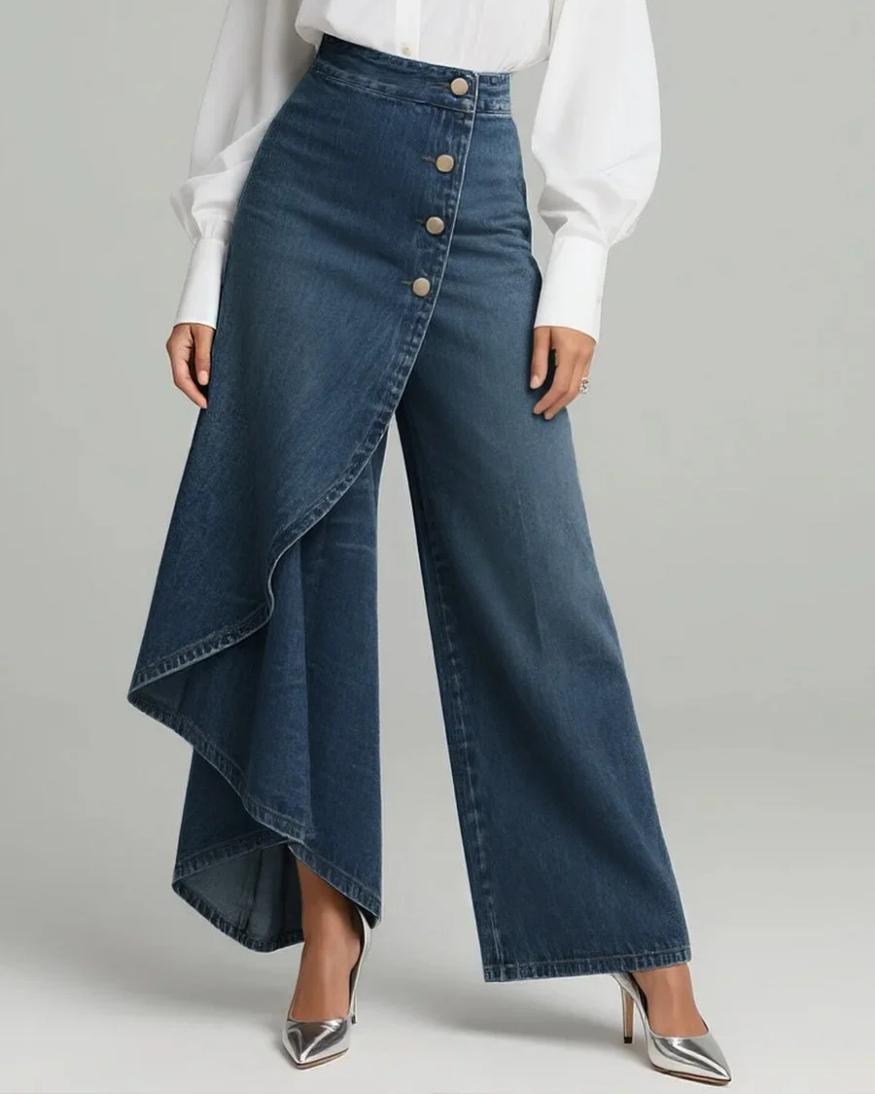 AuraBarcelona™ | PANTALÓN VAQUERO ENVOLVENTE ALTA COSTURA