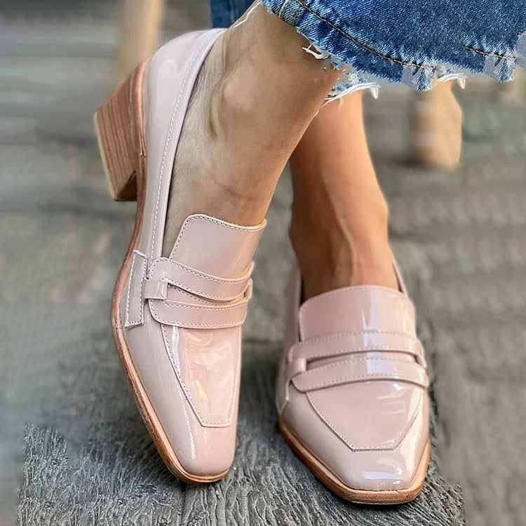 AuraBarcelona™ MOCASINES CON TACÓN ANCHO BRILLANTES