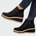 AuraBarcelona™ Rebeca | Botines de Cuero Ortopédicos Negros con Cuña