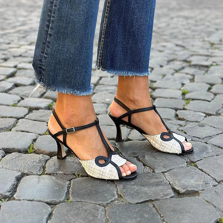 SANDALIAS DE TACÓN MEDIO ESTILO RETRO