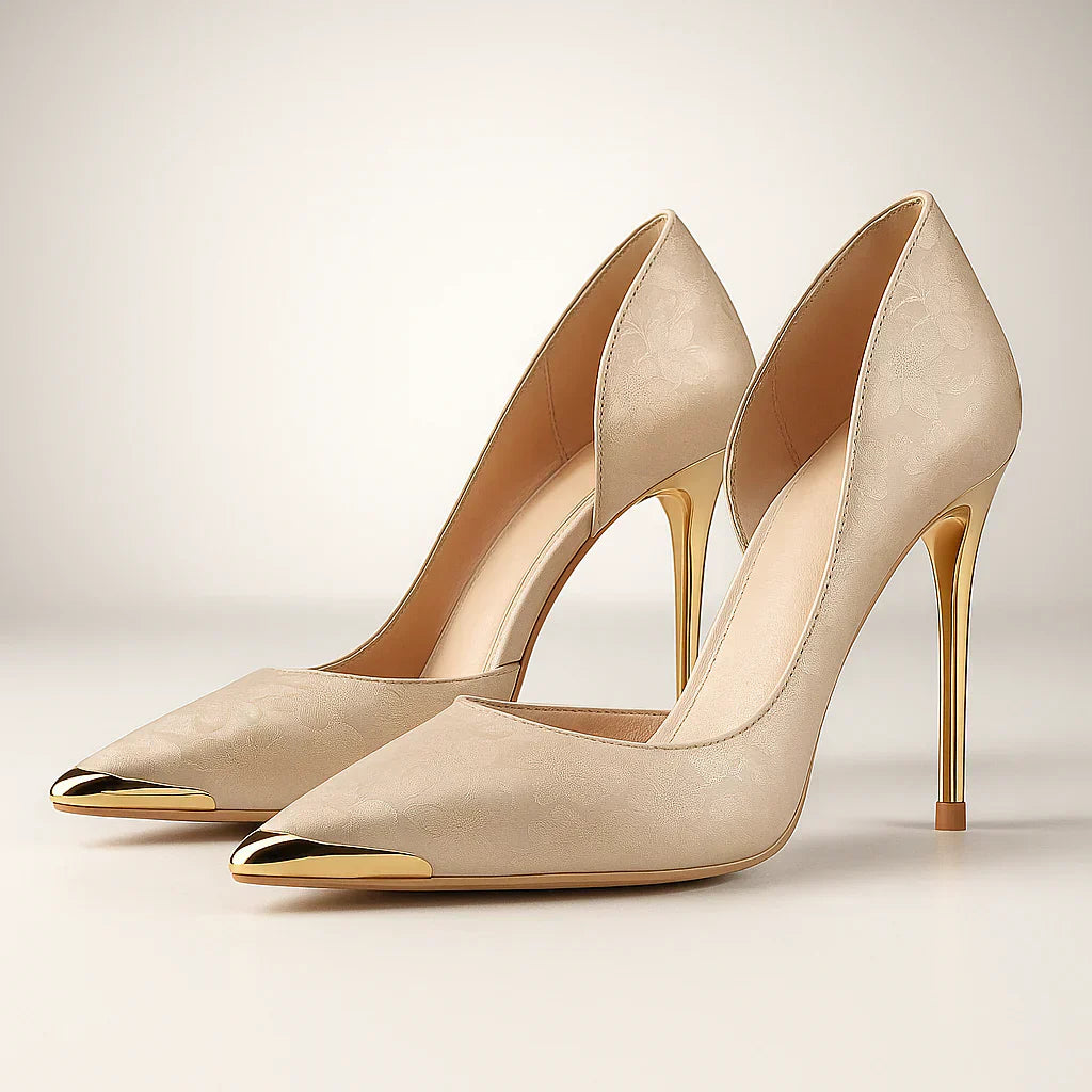AuraBarcelona™ Verde Éclat™ – Tacones de Satén con Punta Dorada