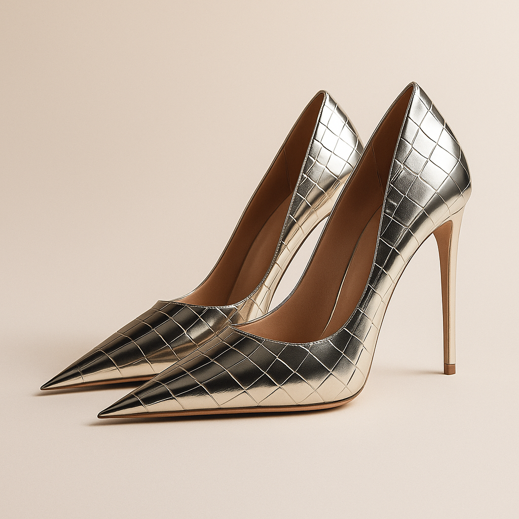 AuraBarcelona™ Noir Éclat™ – Tacones de Cocodrilo Esculpidos