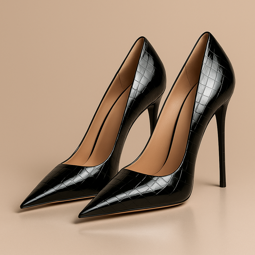 AuraBarcelona™ Noir Éclat™ – Tacones de Cocodrilo Esculpidos