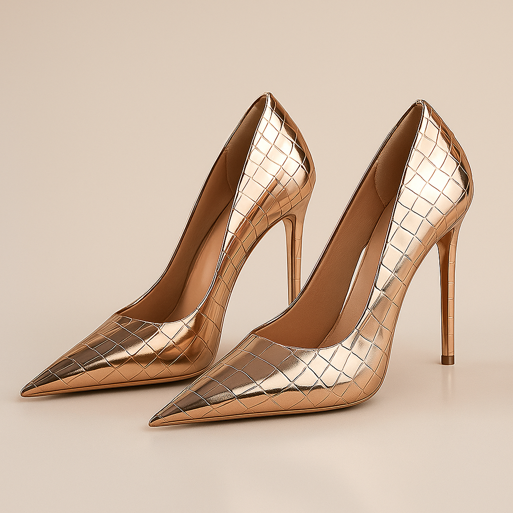 AuraBarcelona™ Noir Éclat™ – Tacones de Cocodrilo Esculpidos