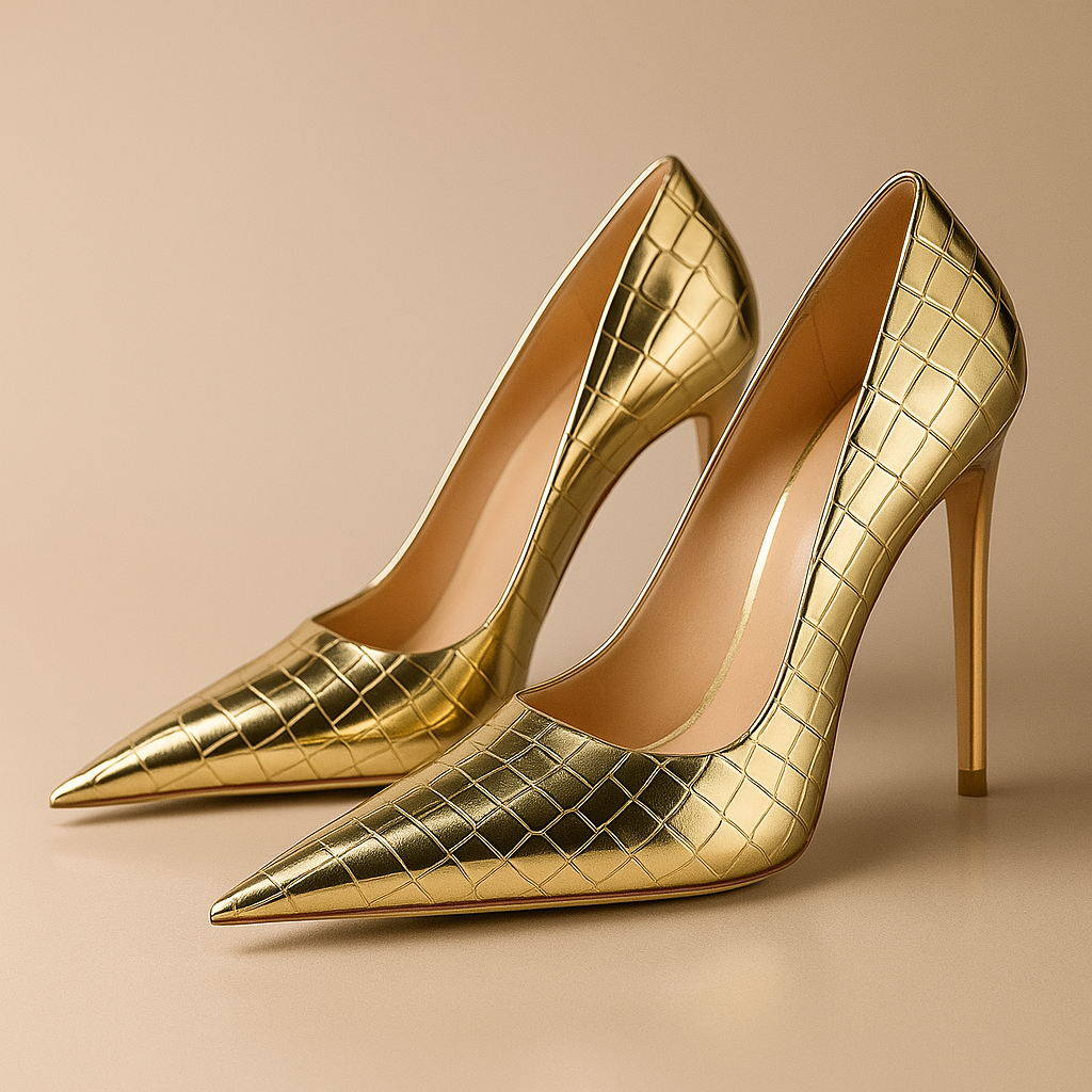 AuraBarcelona™ Noir Éclat™ – Tacones de Cocodrilo Esculpidos
