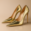 AuraBarcelona™ Noir Éclat™ – Tacones de Cocodrilo Esculpidos