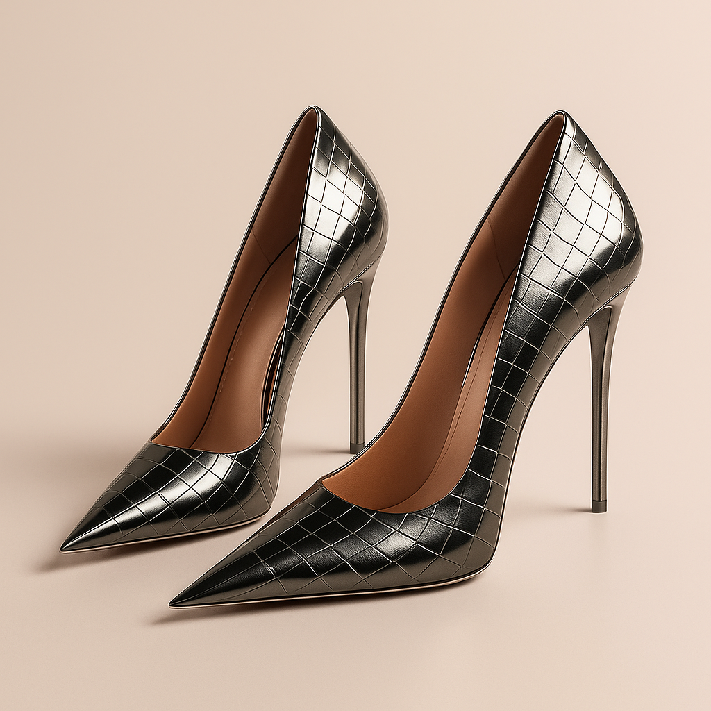AuraBarcelona™ Noir Éclat™ – Tacones de Cocodrilo Esculpidos