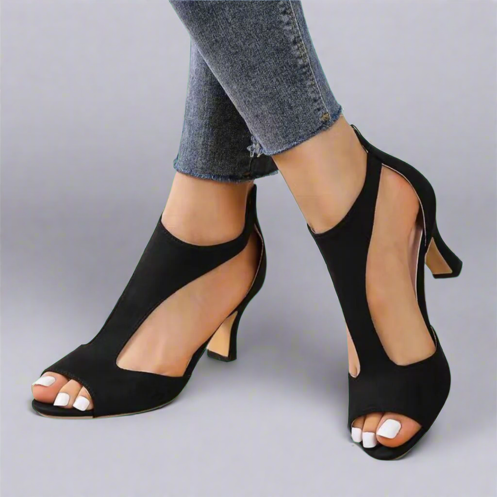 AuraBarcelona™ SANDALIA CON TACÓN Y CORTE CURVADO