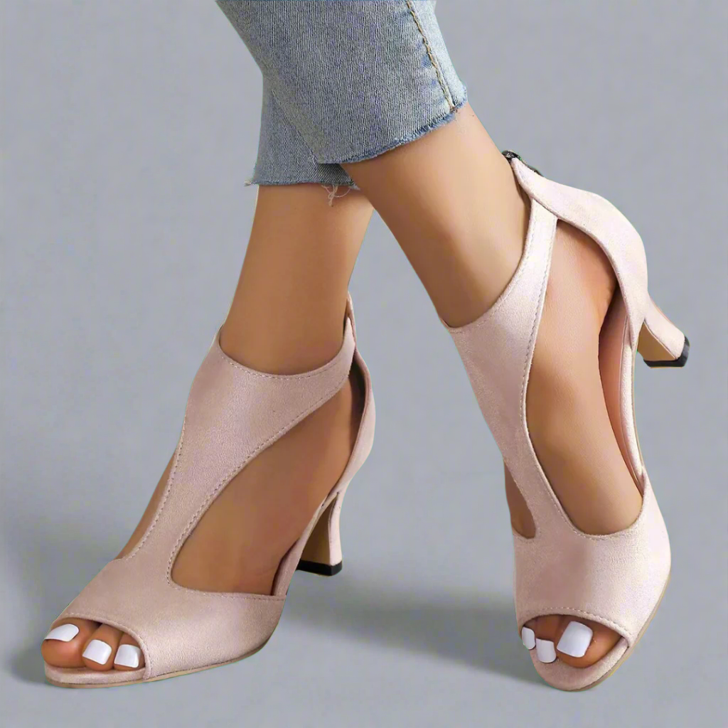 AuraBarcelona™ SANDALIA CON TACÓN Y CORTE CURVADO