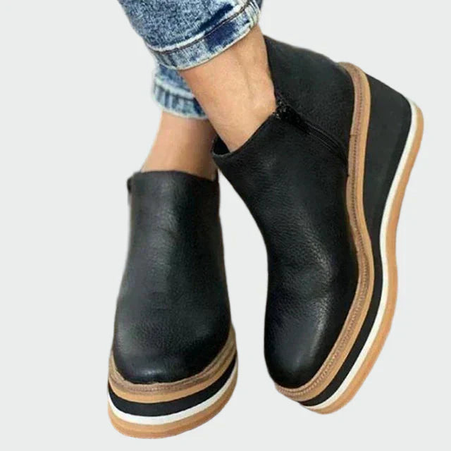AuraBarcelona™ Celia | Elegantes Botines Camel De Cuero Con Plataforma