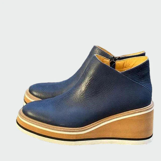 AuraBarcelona™ Celia | Elegantes Botines Camel De Cuero Con Plataforma