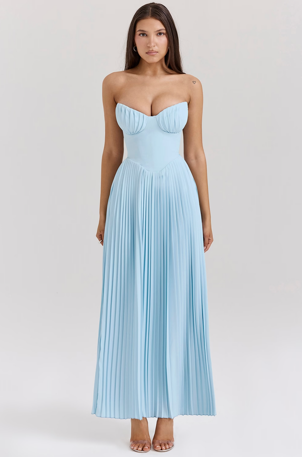 AuraBarcelona™ Celia | Vestido Largo Plisado Azul Cielo