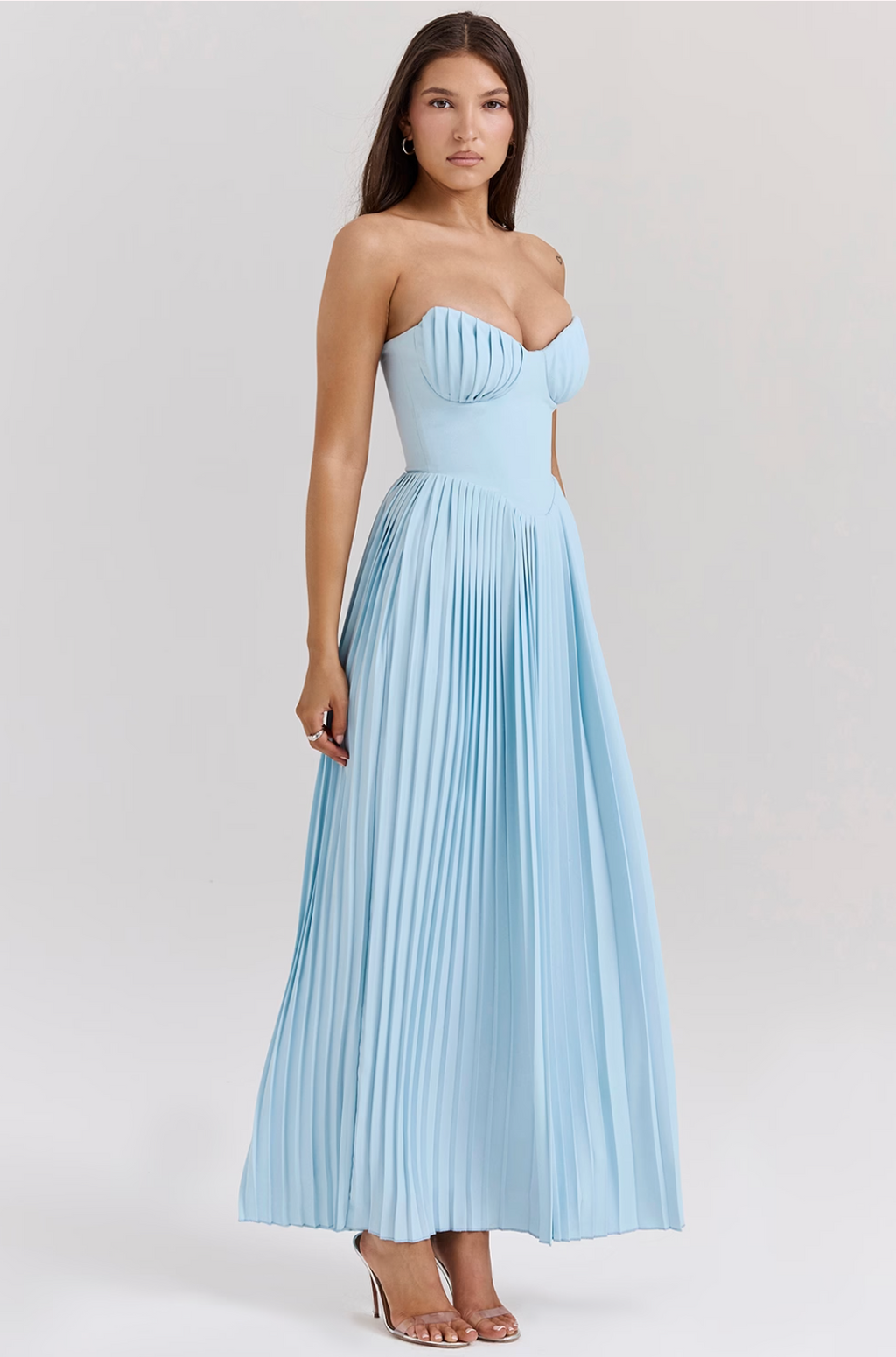 AuraBarcelona™ Celia | Vestido Largo Plisado Azul Cielo