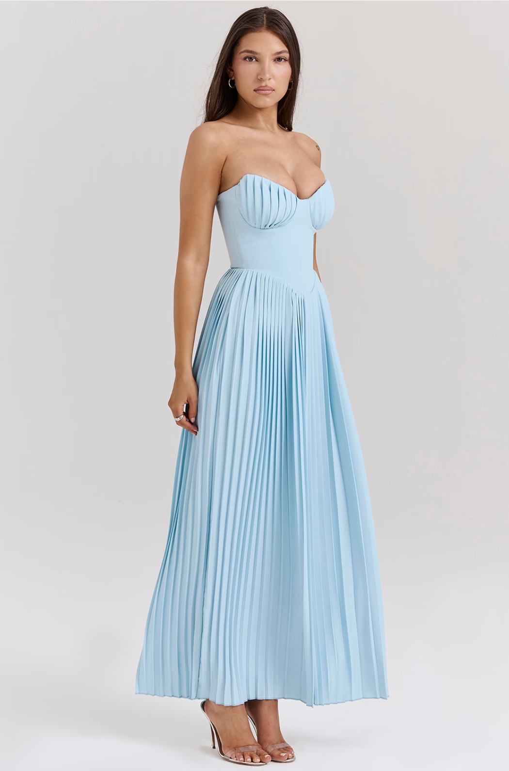 AuraBarcelona™ Celia | Vestido Largo Plisado Azul Cielo