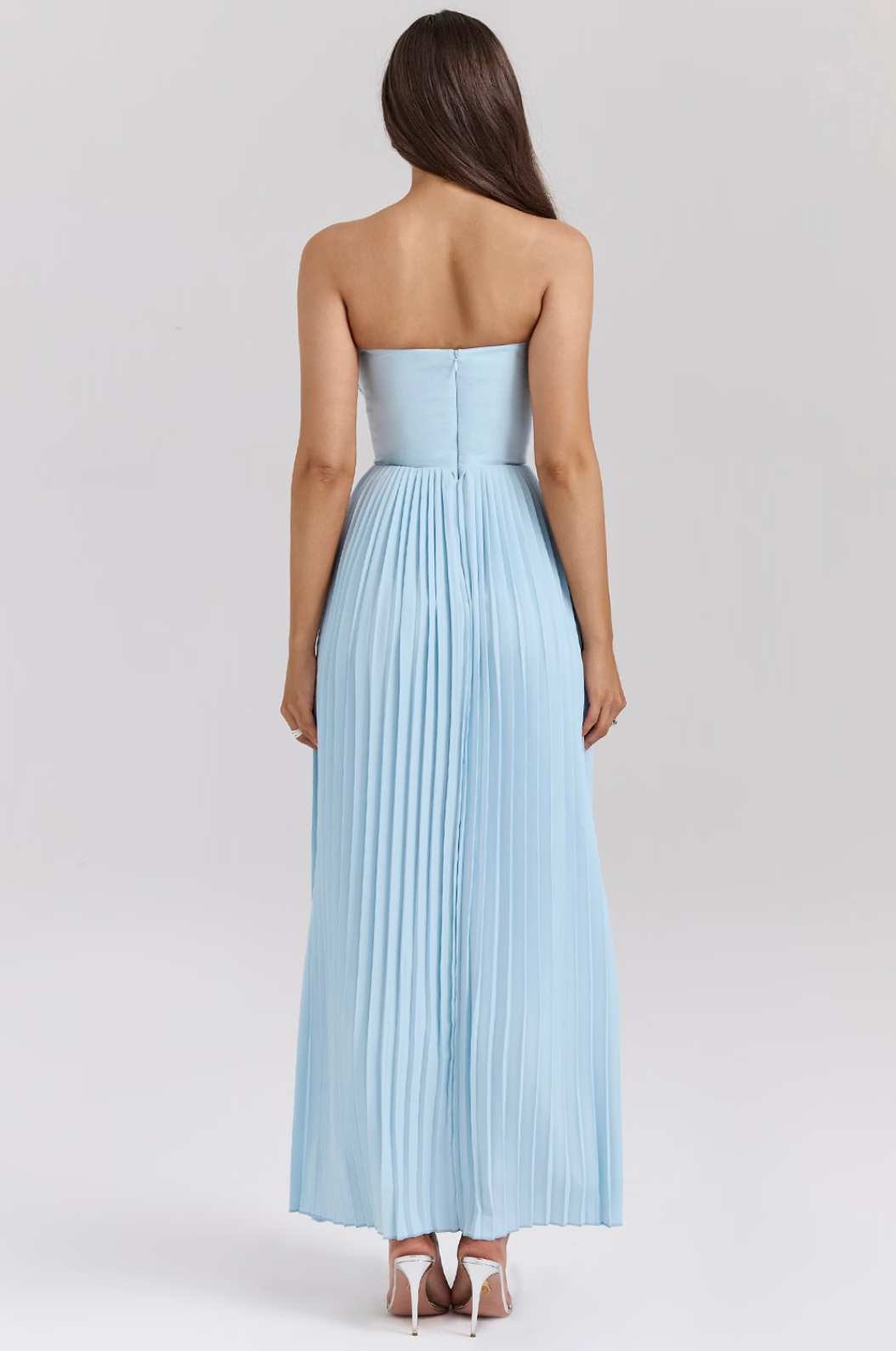 AuraBarcelona™ Celia | Vestido Largo Plisado Azul Cielo