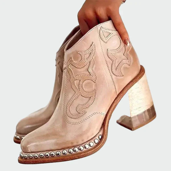 AuraBarcelona™ Irene | Botas De Cuero Bordadas Con Bordados Distintivos