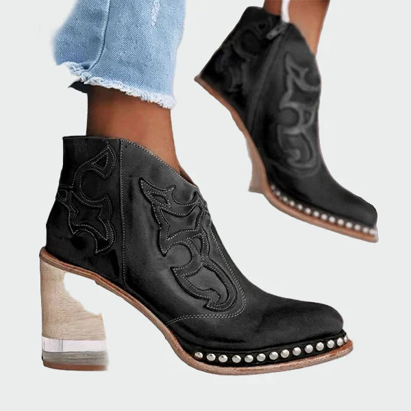AuraBarcelona™ Irene | Botas De Cuero Bordadas Con Bordados Distintivos
