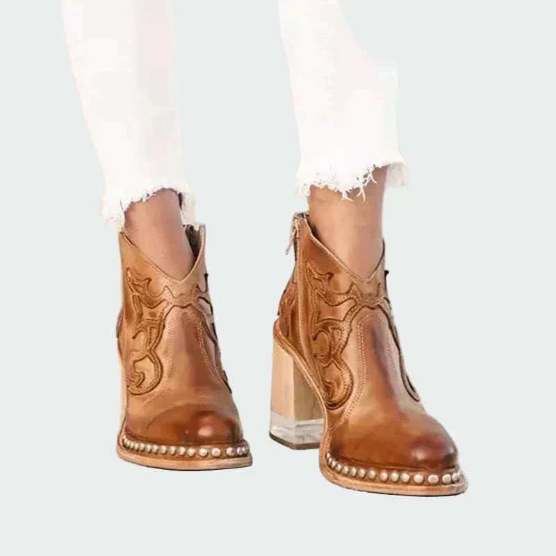 AuraBarcelona™ Irene | Botas De Cuero Bordadas Con Bordados Distintivos