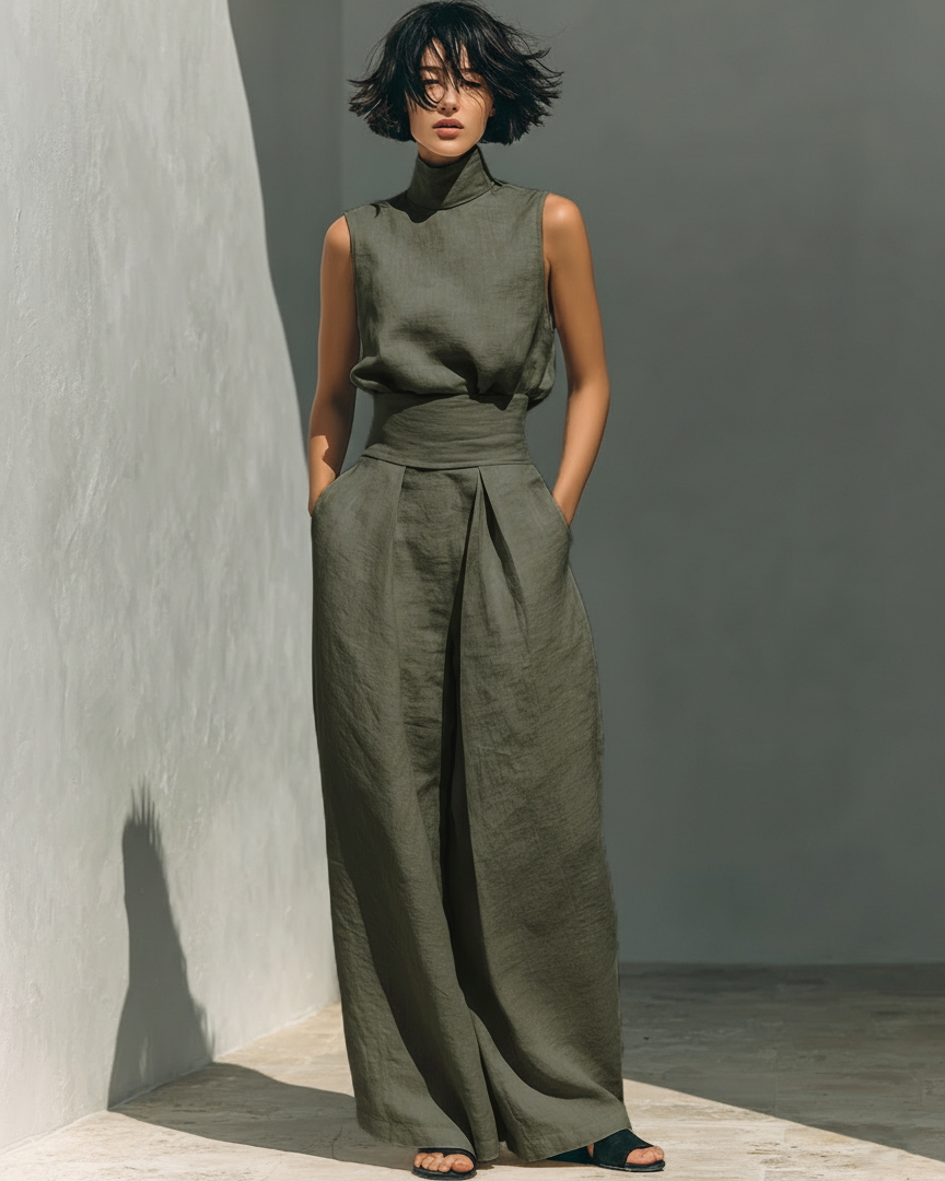 AuraBarcelona™ | CONJUNTO MINIMALISTA DE LINO Y ALGODÓN