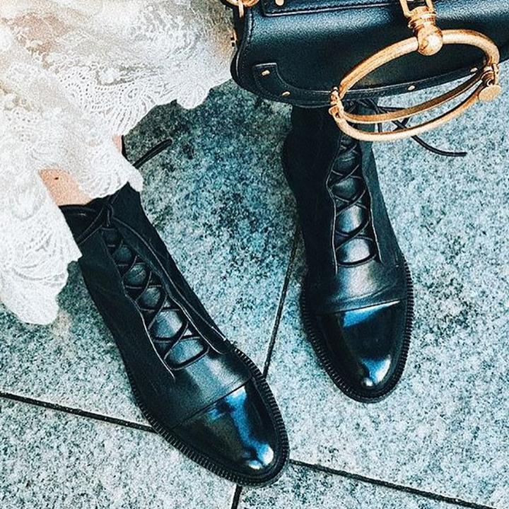 AuraBarcelona™ Gabriela | Botas De Cuero Sintético Negro De Alta Calidad