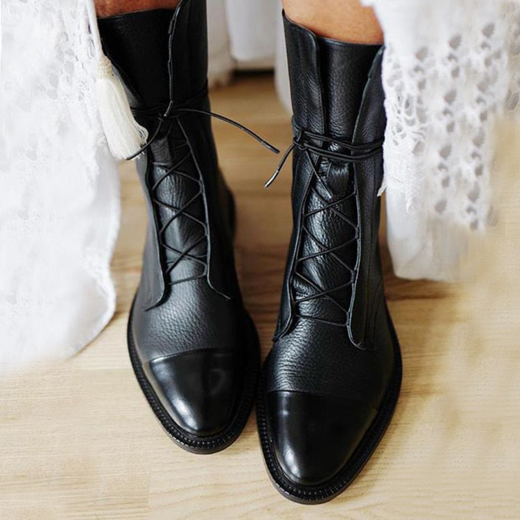 AuraBarcelona™ Gabriela | Botas De Cuero Sintético Negro De Alta Calidad