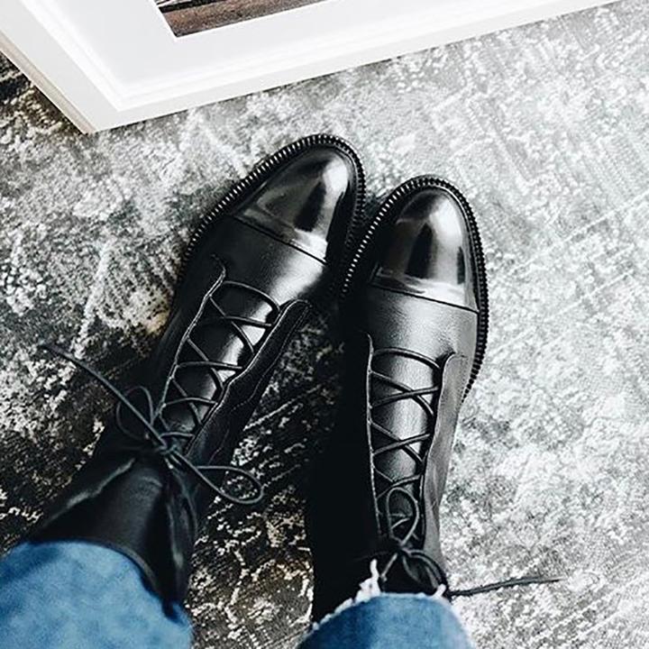 AuraBarcelona™ Gabriela | Botas De Cuero Sintético Negro De Alta Calidad