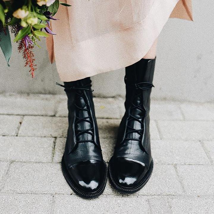 AuraBarcelona™ Gabriela | Botas De Cuero Sintético Negro De Alta Calidad