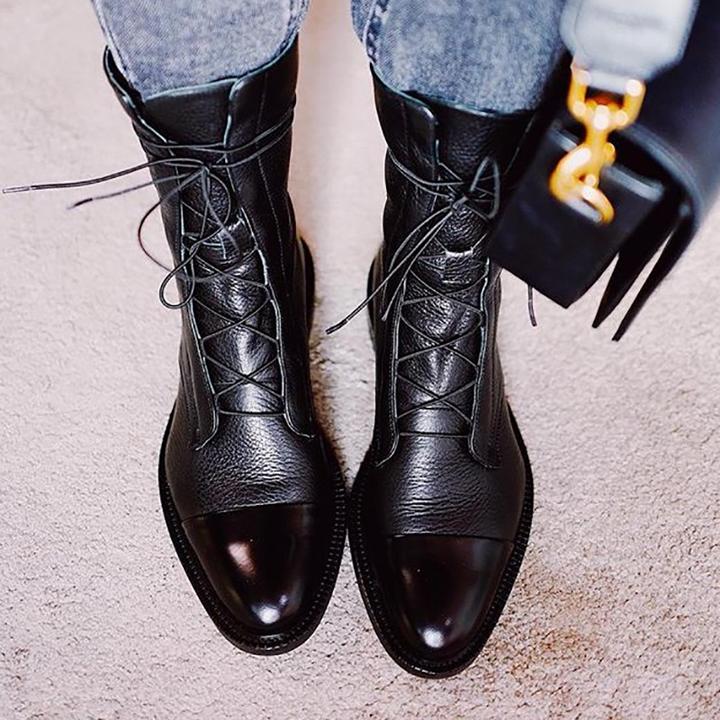 AuraBarcelona™ Gabriela | Botas De Cuero Sintético Negro De Alta Calidad