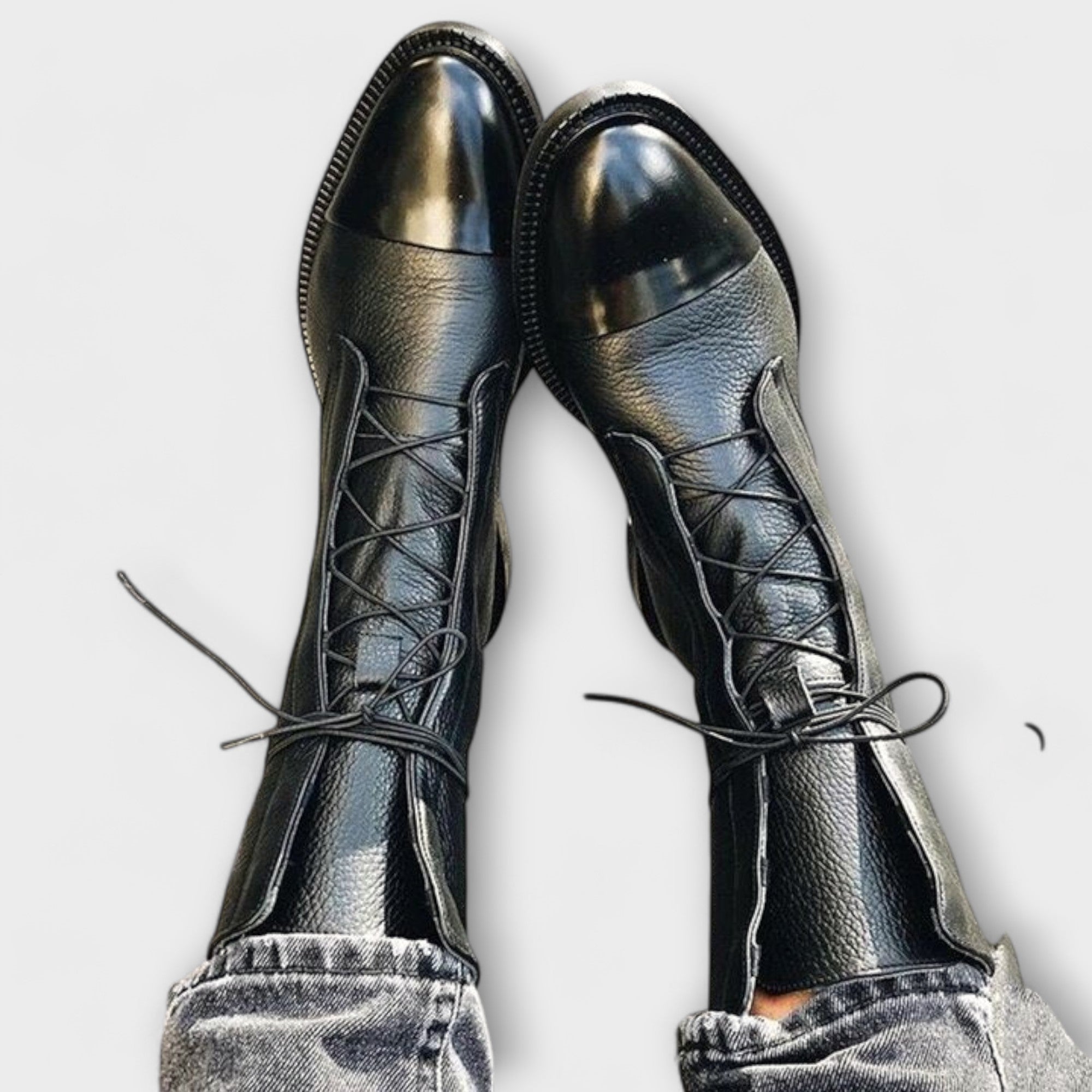 AuraBarcelona™ Gabriela | Botas De Cuero Sintético Negro De Alta Calidad