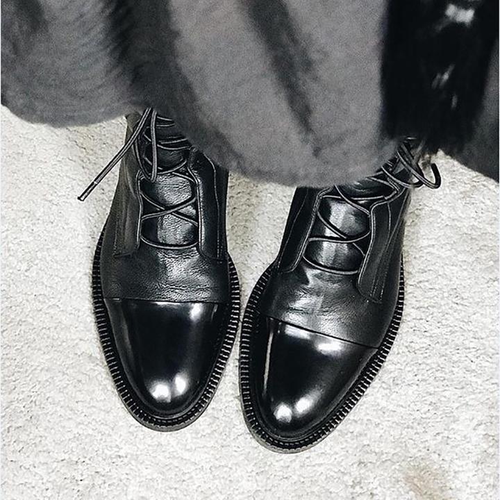 AuraBarcelona™ Gabriela | Botas De Cuero Sintético Negro De Alta Calidad