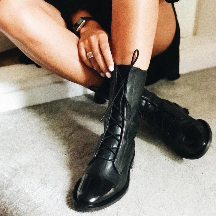 AuraBarcelona™ Gabriela | Botas De Cuero Sintético Negro De Alta Calidad