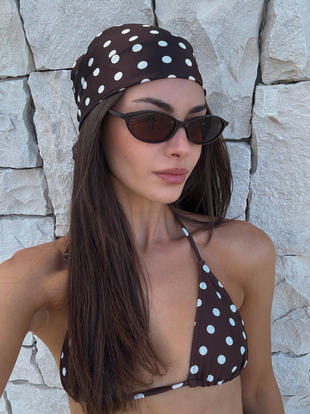 AuraBarcelona™ Havana Head Scarf Chocolate Polka