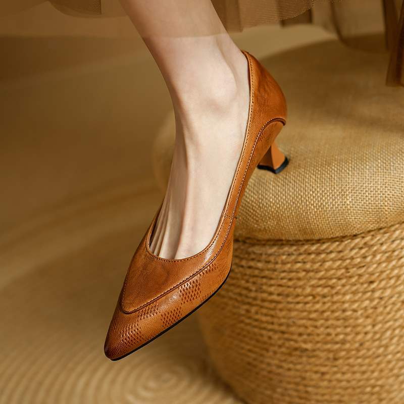 AuraBarcelona™ Zapatos de Tacón Alto de Cuero Auténtico Belle