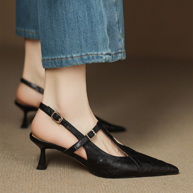 AuraBarcelona™ Tacones Altos de Cuero Noir Auténtico