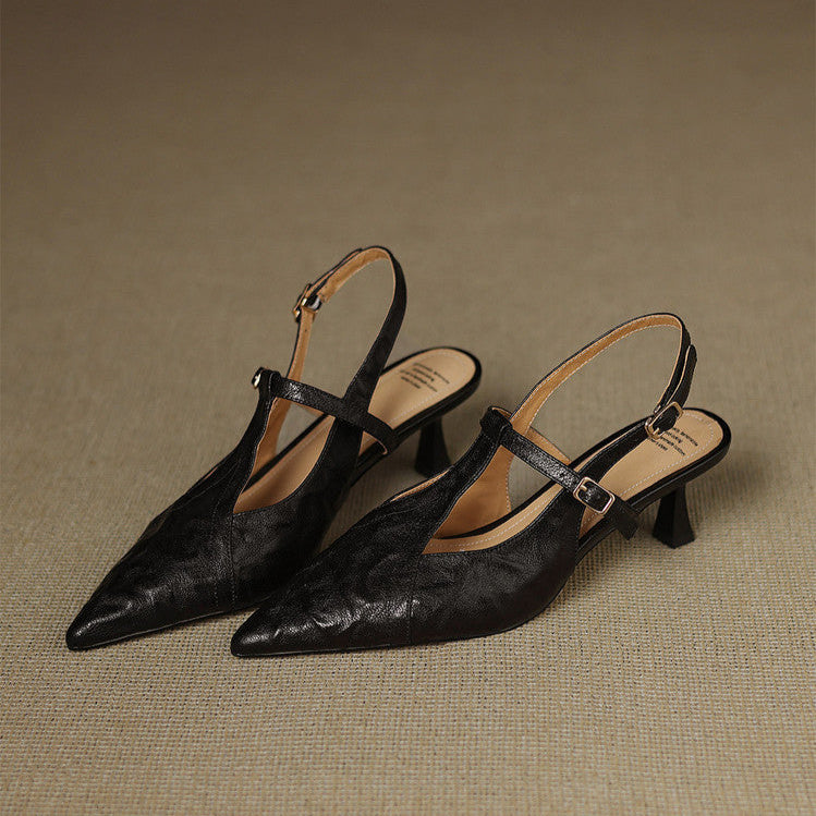 AuraBarcelona™ Tacones Altos de Cuero Noir Auténtico