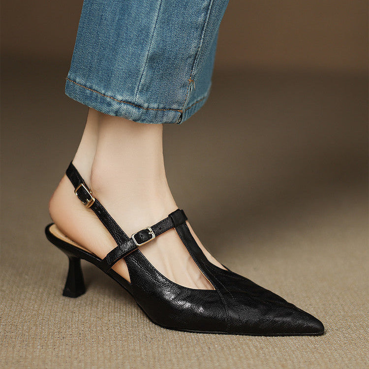 AuraBarcelona™ Tacones Altos de Cuero Noir Auténtico