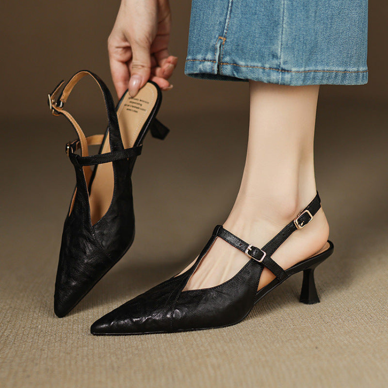 AuraBarcelona™ Tacones Altos de Cuero Noir Auténtico