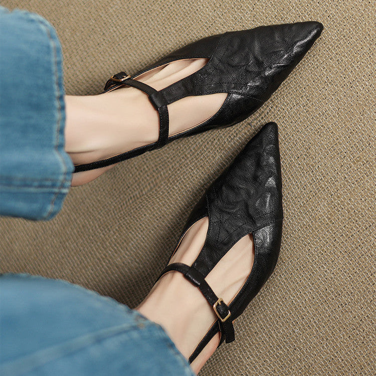 AuraBarcelona™ Tacones Altos de Cuero Noir Auténtico