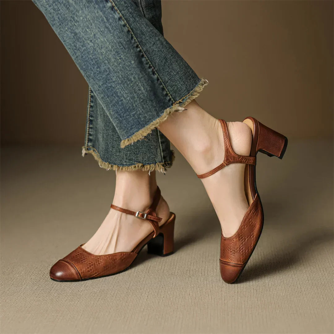 AuraBarcelona™ Tacones de Cuero Auténtico Valery