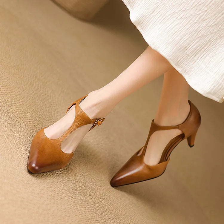 AuraBarcelona™ Tacones Altos de Cuero Auténtico Triana