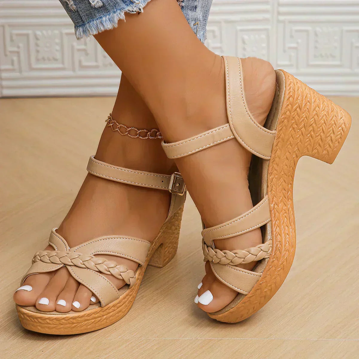 AuraBarcelona™ SANDALIAS CON TACÓN TRAMADO