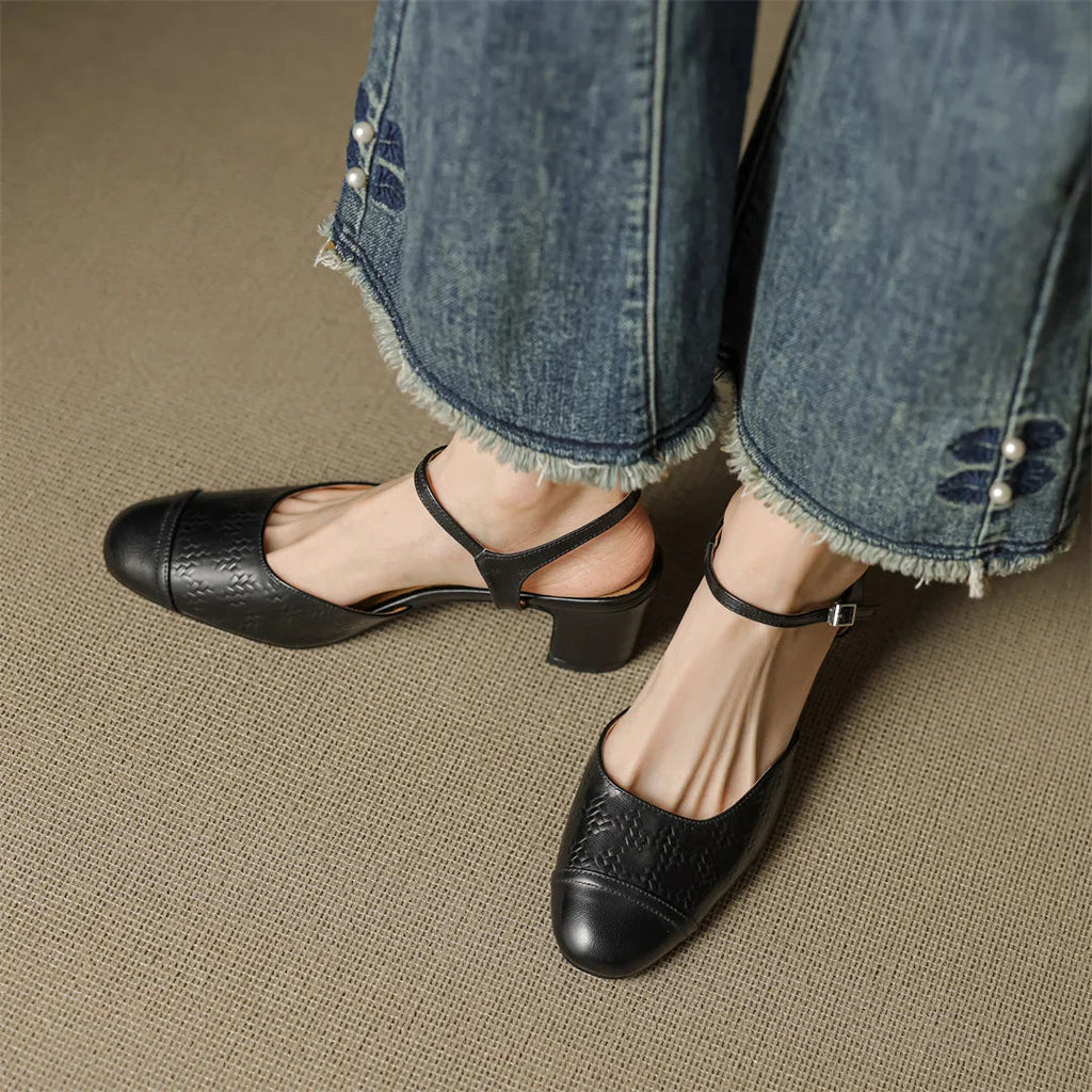 AuraBarcelona™ Tacones de Cuero Auténtico Valery